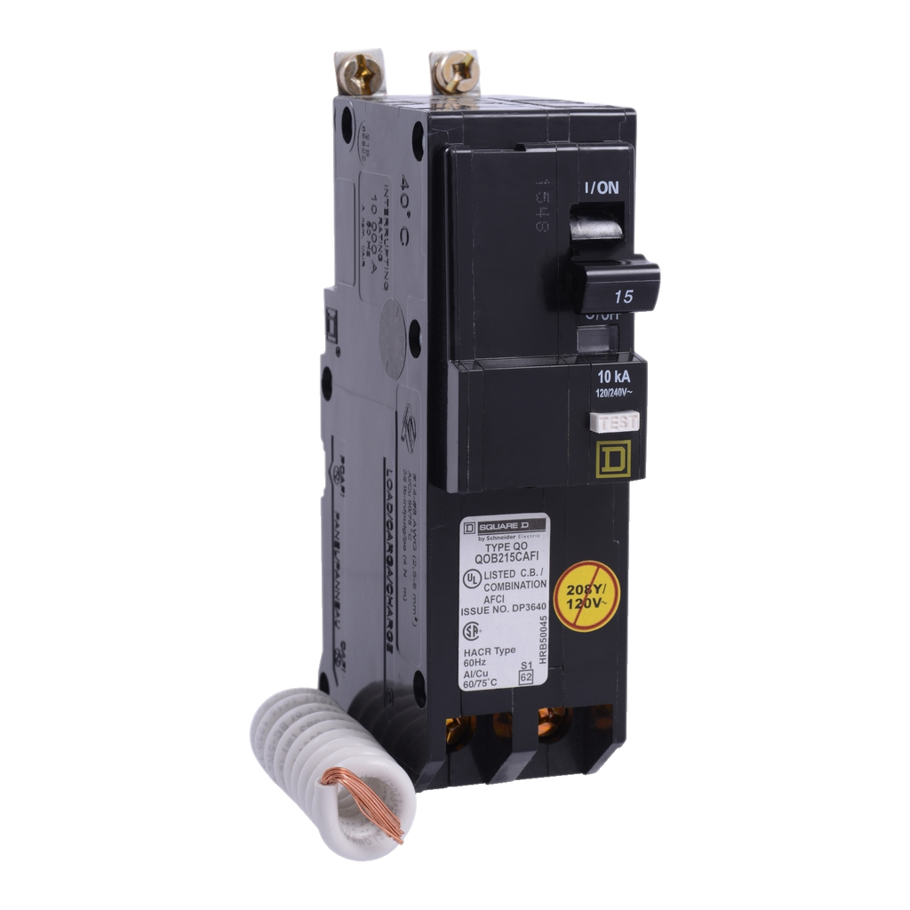 Mayer-DDS-Mini circuit breaker, QO, 15A, 2 pole, 120/240VAC, 10kA, bolt on, combo ARC fault, pigtail [TAA]-2