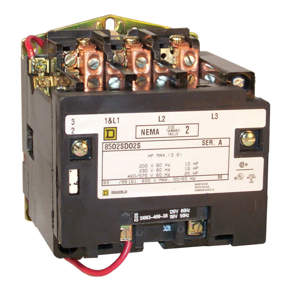Mayer-DDS-NEMA Contactor, Type S, nonreversing, Size 2, 45A, 25 HP at 575 VAC, 3 phase, up to 100 kA, 3 pole, 480 VAC coil, open [TAA]-1