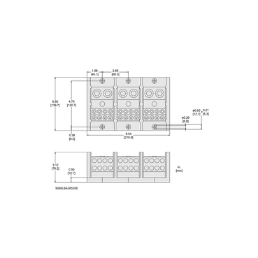 Mayer-DDS-Power distribution block, Linergy, 3 pole, 2 line, 8 load, 760A Cu, 620A Al, 600V-2