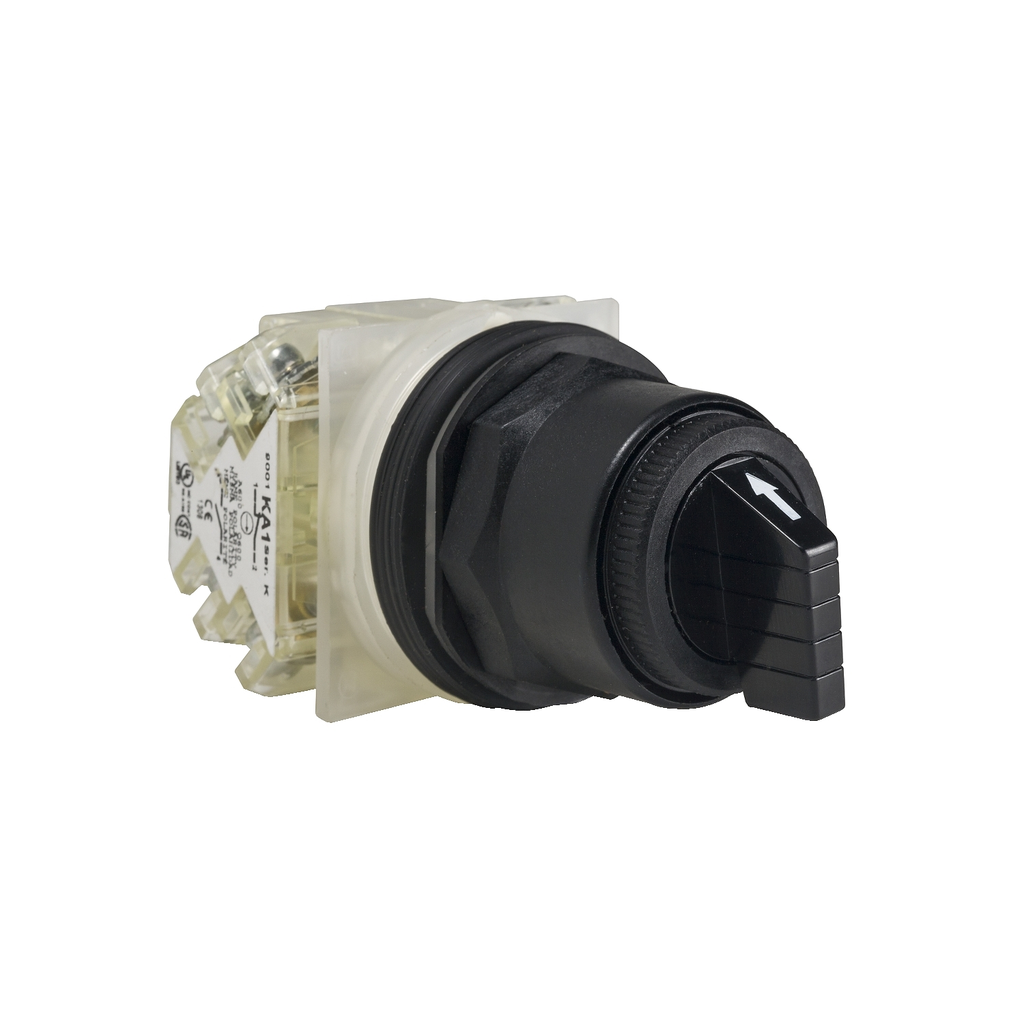 Mayer-DDS-Selector switch, Harmony 9001SK, plastic, standard handle, black, 30mm, 3 positions, stay put, 2 C/O-1
