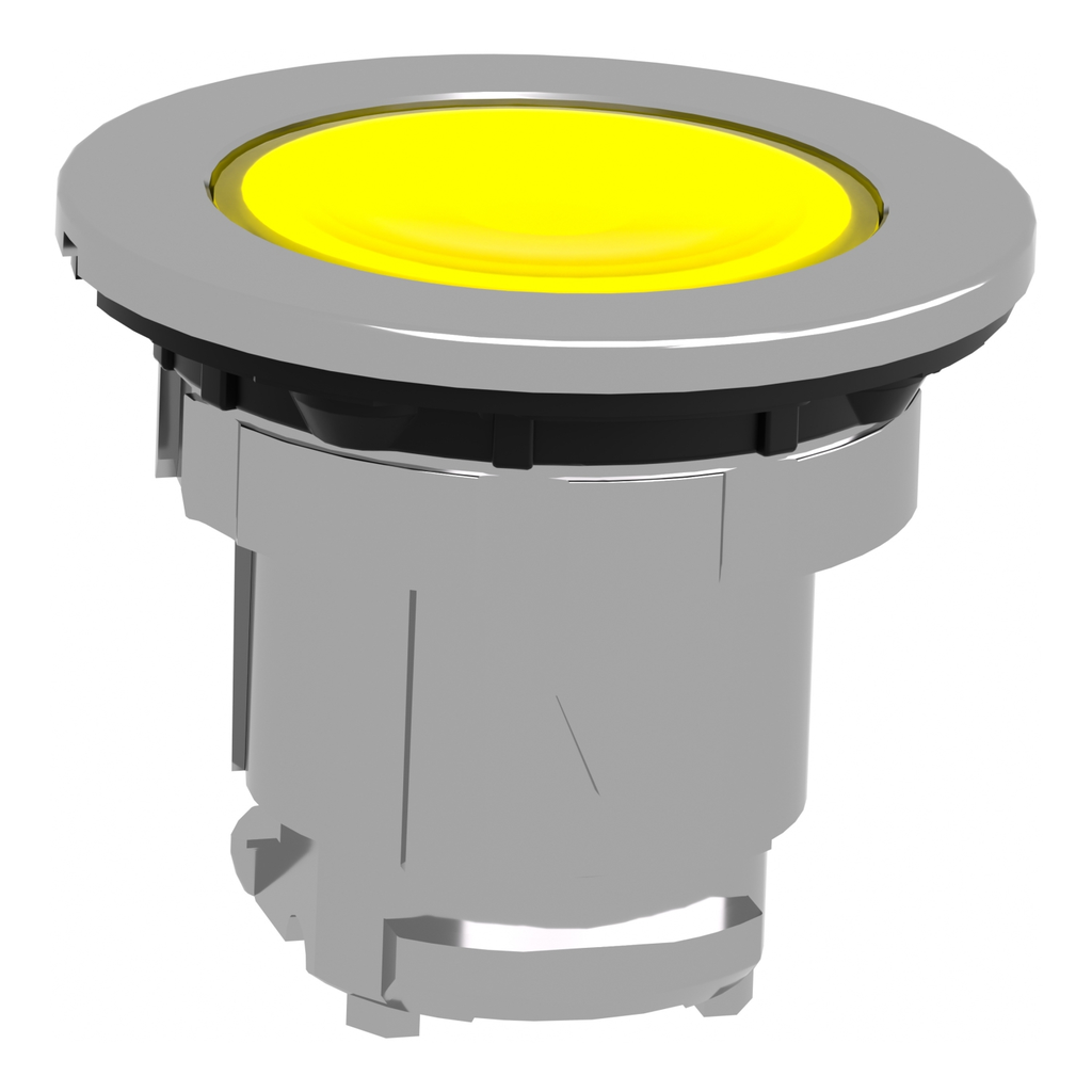 Mayer-DDS-Head for illuminated push button, Harmony XB4, metal, yellow flush mounted, 30mm, universal LED, unmarked-2