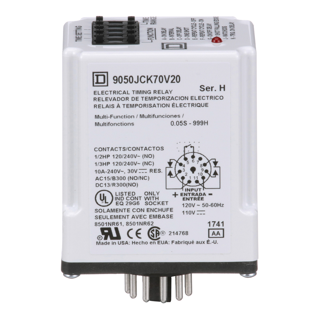 Mayer-DDS-Timing Relay, Type JCK, plug In, multifunction, programmable, 0.5 second to 999 hours, 10A, 240 VAC, 120 VAC/110 VDC-2