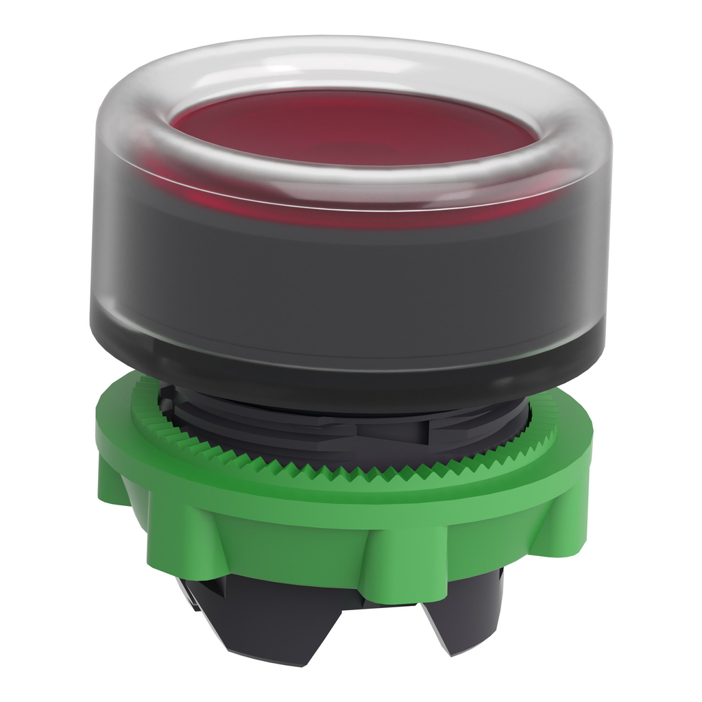 Mayer-DDS-Head for illuminated push button, Harmony XB5, red flush, 22mm, universal LED, spring return, clear boot, unmarked-2