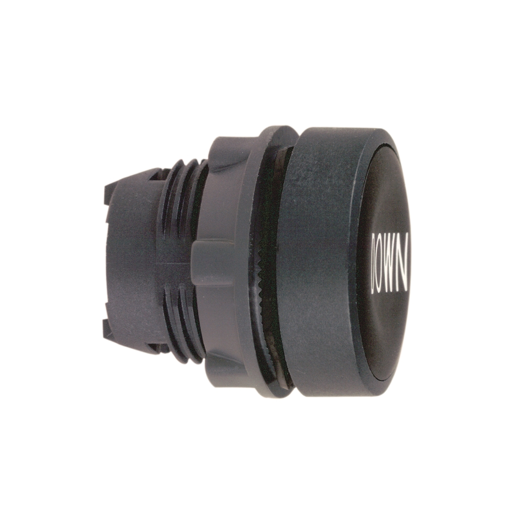 Mayer-DDS-Head for non illuminated push button, Harmony XB5, black flush, 22mm, spring return, white marked DOWN-1