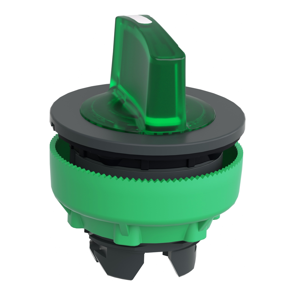 Mayer-DDS-Head for illuminated selector switch, Harmony XB5, plastic, green handle, universal LED, 3 positions, right to center-2