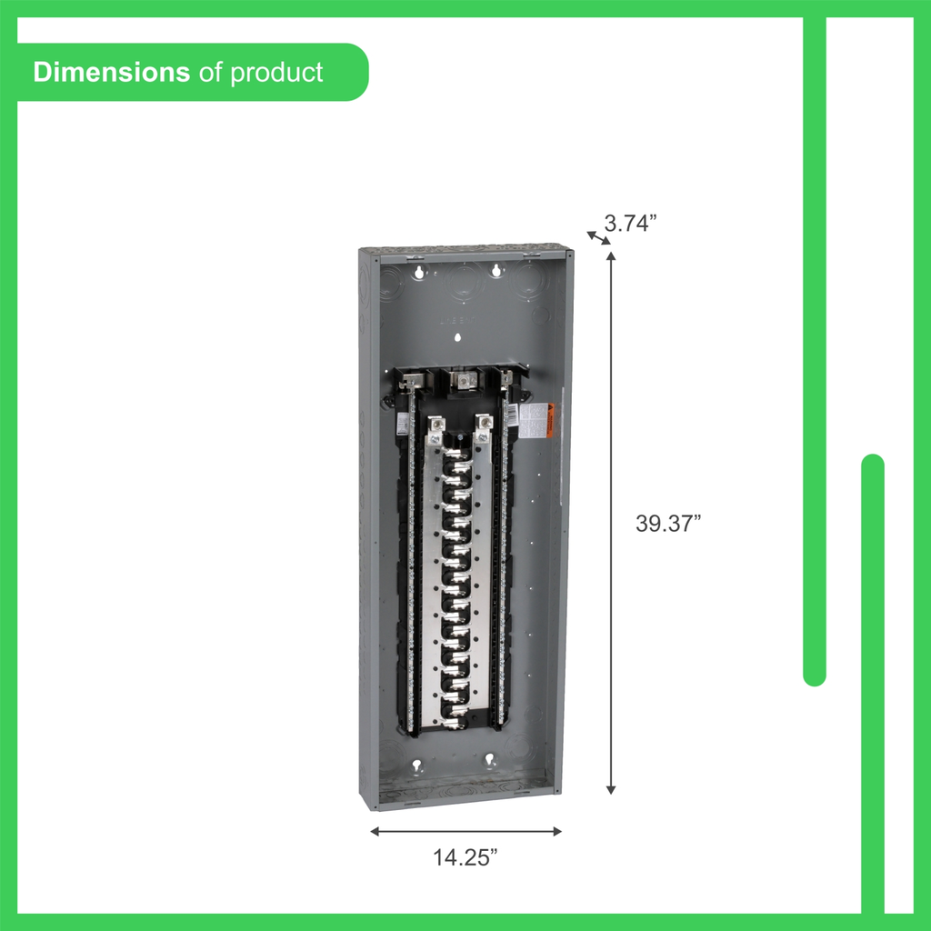 Mayer-DDS-Load center, Homeline, 1 phase, 42 spaces, 84 circuits, 225A convertible main lugs, PoN, NEMA1, gnd bar, combo cover-2