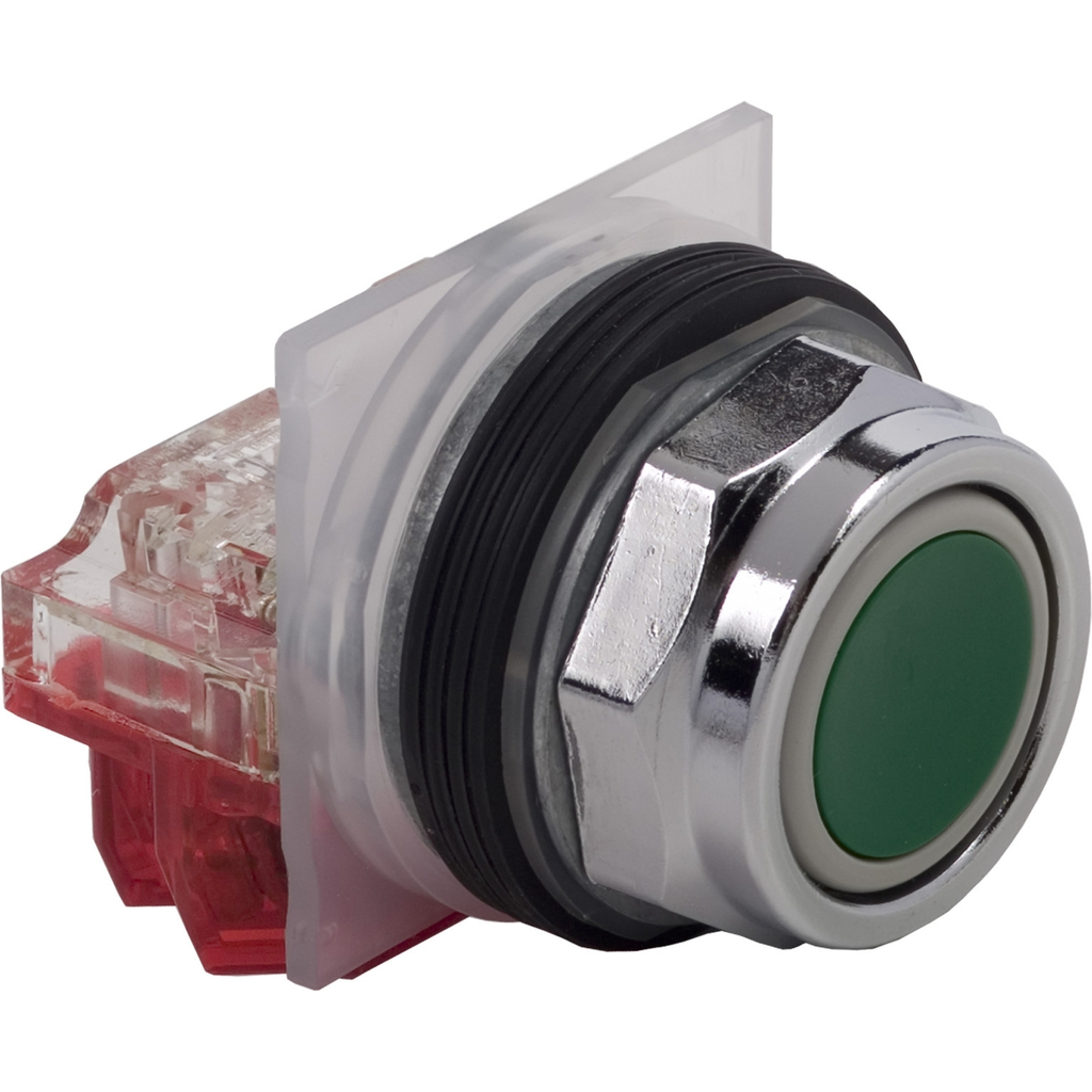 Mayer-DDS-Push-button, Harmony 9001K, metal, flush, green, 30mm, spring return, 1 NC-1