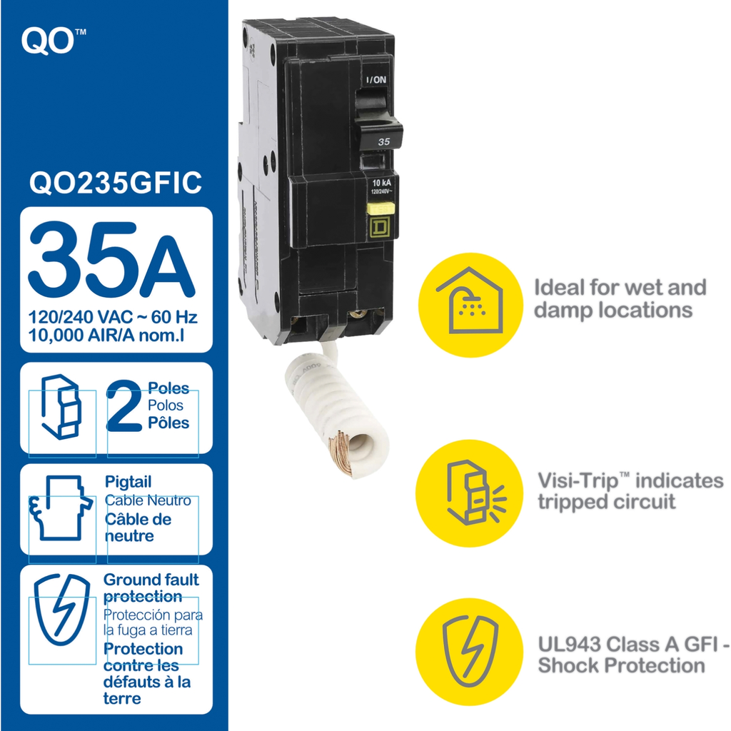 Mayer-DDS-Mini circuit breaker, QO, 35A, 2 pole, 120/240VAC, 10kA, plug in, 6mA grd fault A, pigtail [TAA]-2