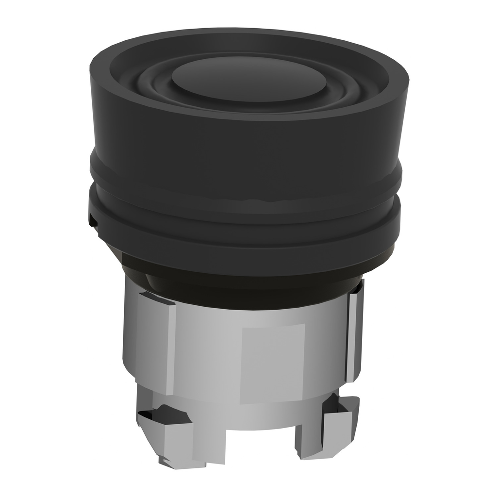 Mayer-DDS-Head for non illuminated push button, Harmony XB4, metal, flush, black, 22mm, spring return, coloured boot, unmarked-2