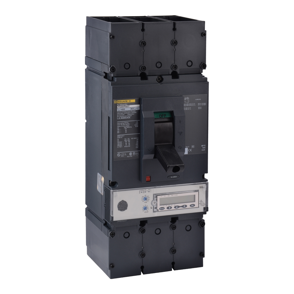 Mayer-DDS-Circuit breaker, PowerPacT L, 400A, 3 pole, 600VAC, 25kA, lugs, MicroLogic 5.3A, 80%-1