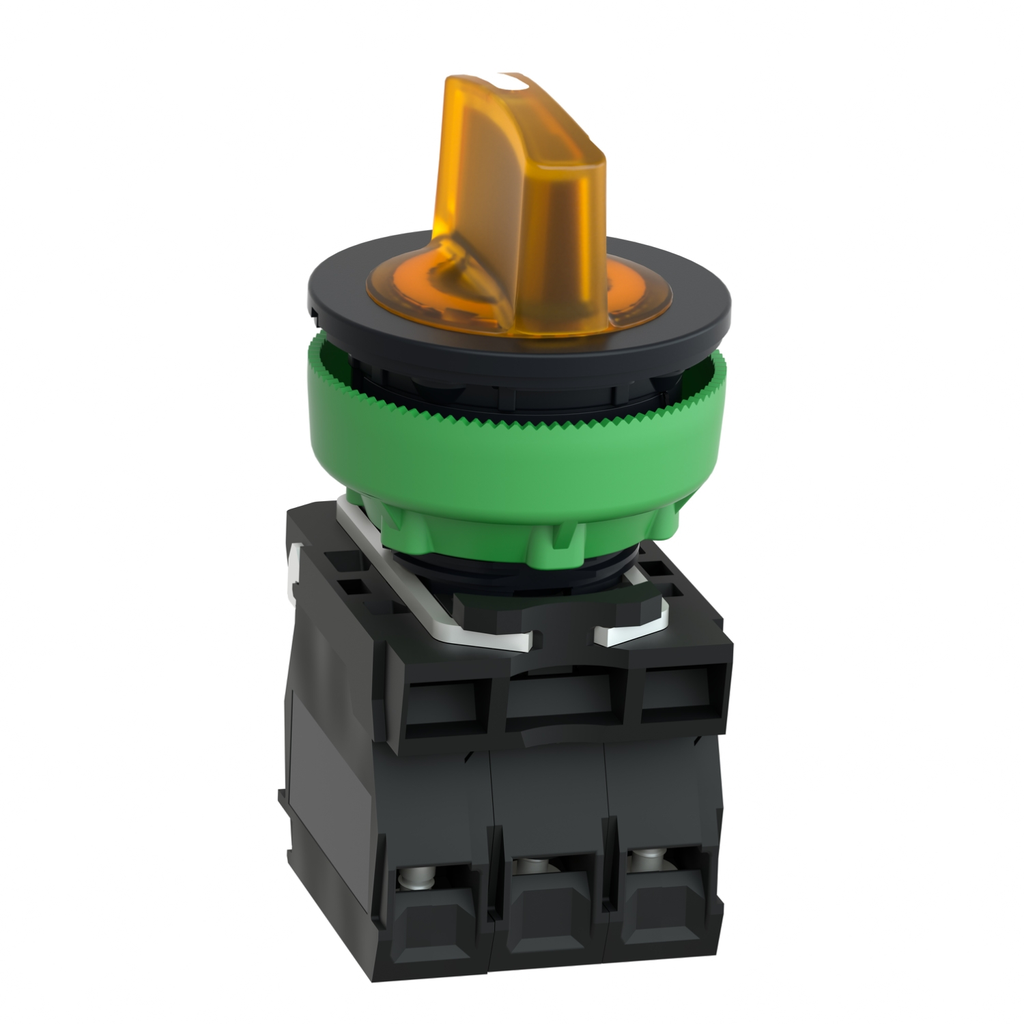 Mayer-DDS-Illuminated selector switch, Harmony XB5, grey plastic, orange handle, 30mm, universal LED, 3 positions, 1NO + 1NC, 230...240V AC-2