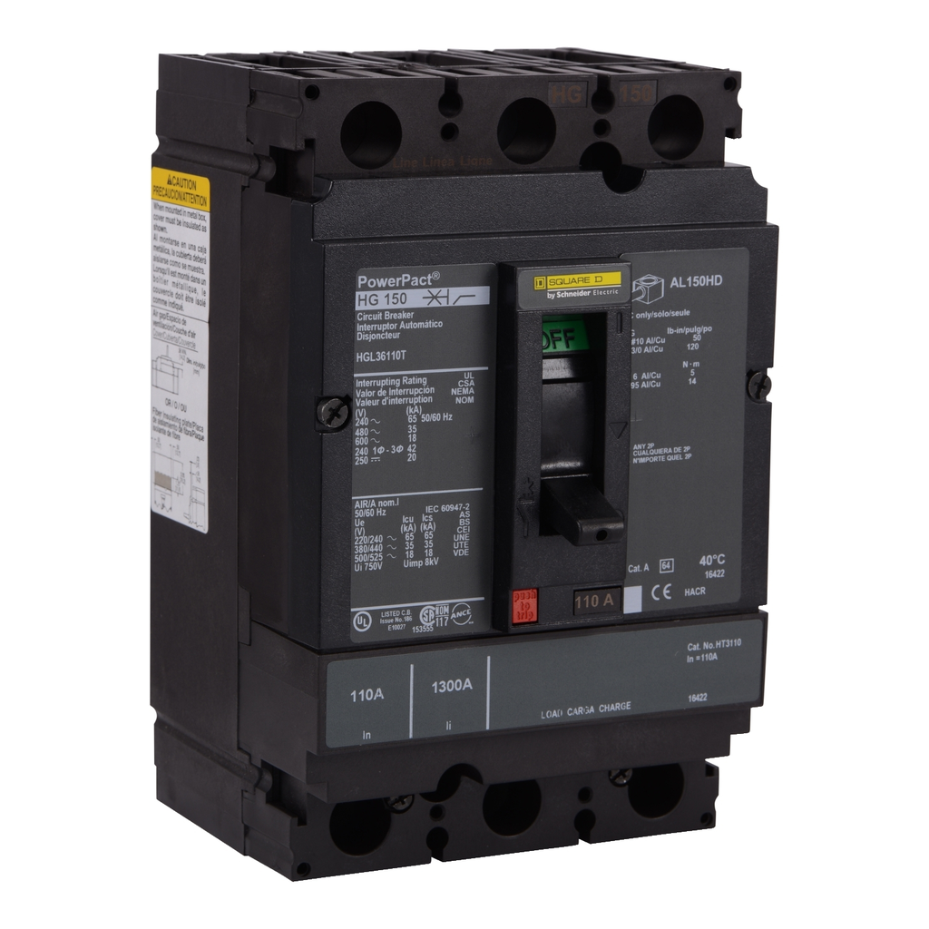 Mayer-DDS-Circuit breaker, PowerPacT H, 110A, 3 pole, 600VAC, 18kA, lugs, thermal magnetic, 80%, interchangeable trip unit-1