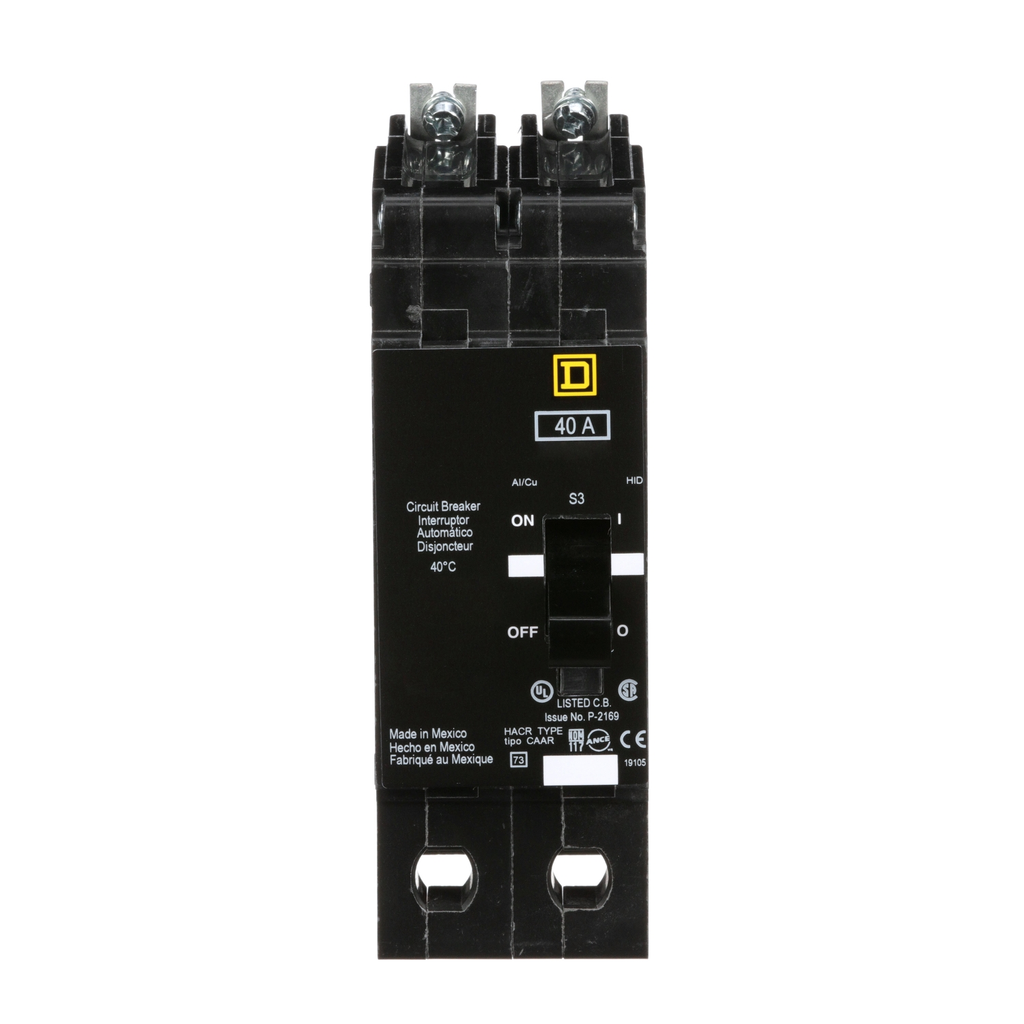 Mayer-DDS-Mini circuit breaker, E-Frame, 40A, 2 pole, 480Y/277VAC, 100kA max, bolt on [TAA]-2