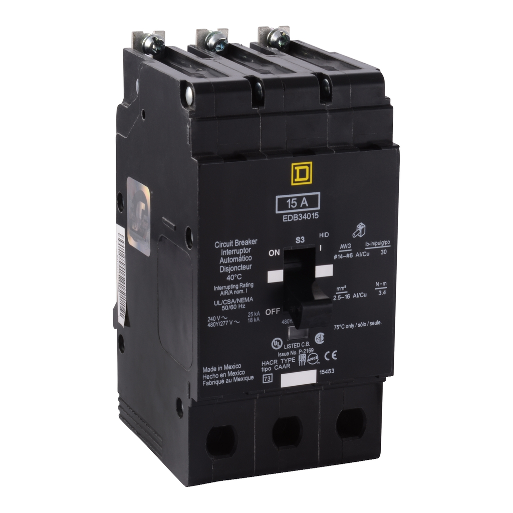 Mayer-DDS-Mini circuit breaker, E-Frame, 15A, 3 pole, 480Y/277VAC, 25kA max, bolt on [TAA]-2