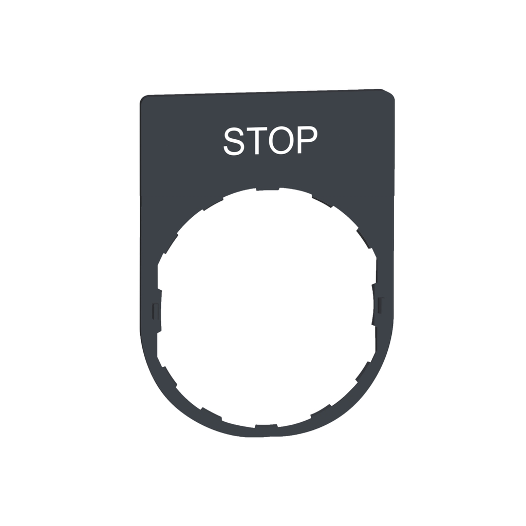 Mayer-DDS-Legend plate, Harmony XB5, 30 x 40mm, plastic, dark grey, white marked STOP-1