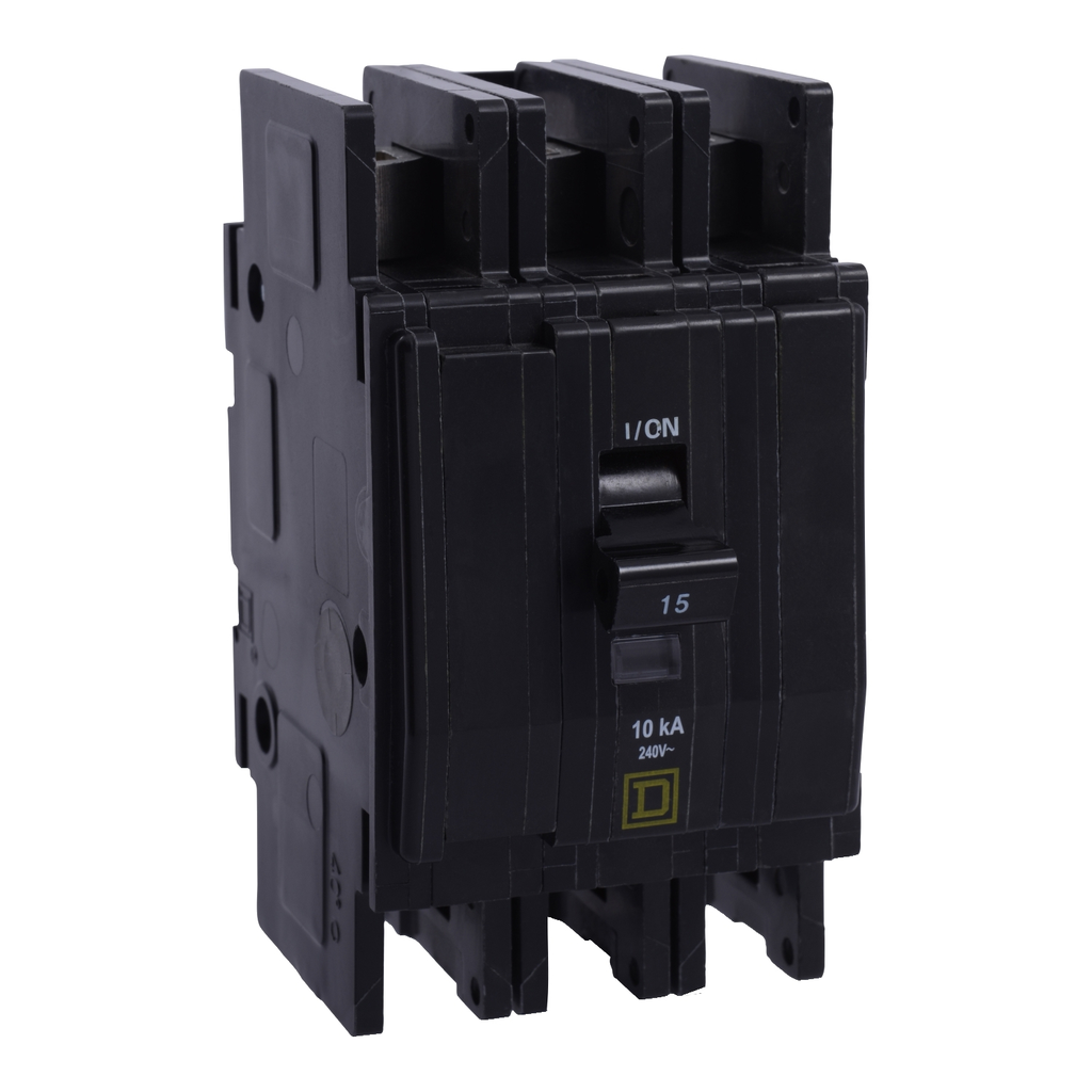 Mayer-DDS-Mini circuit breaker, QOU, 15A, 3 pole, 240 VAC, 10kA, field reversible lugs, mounting foot-1
