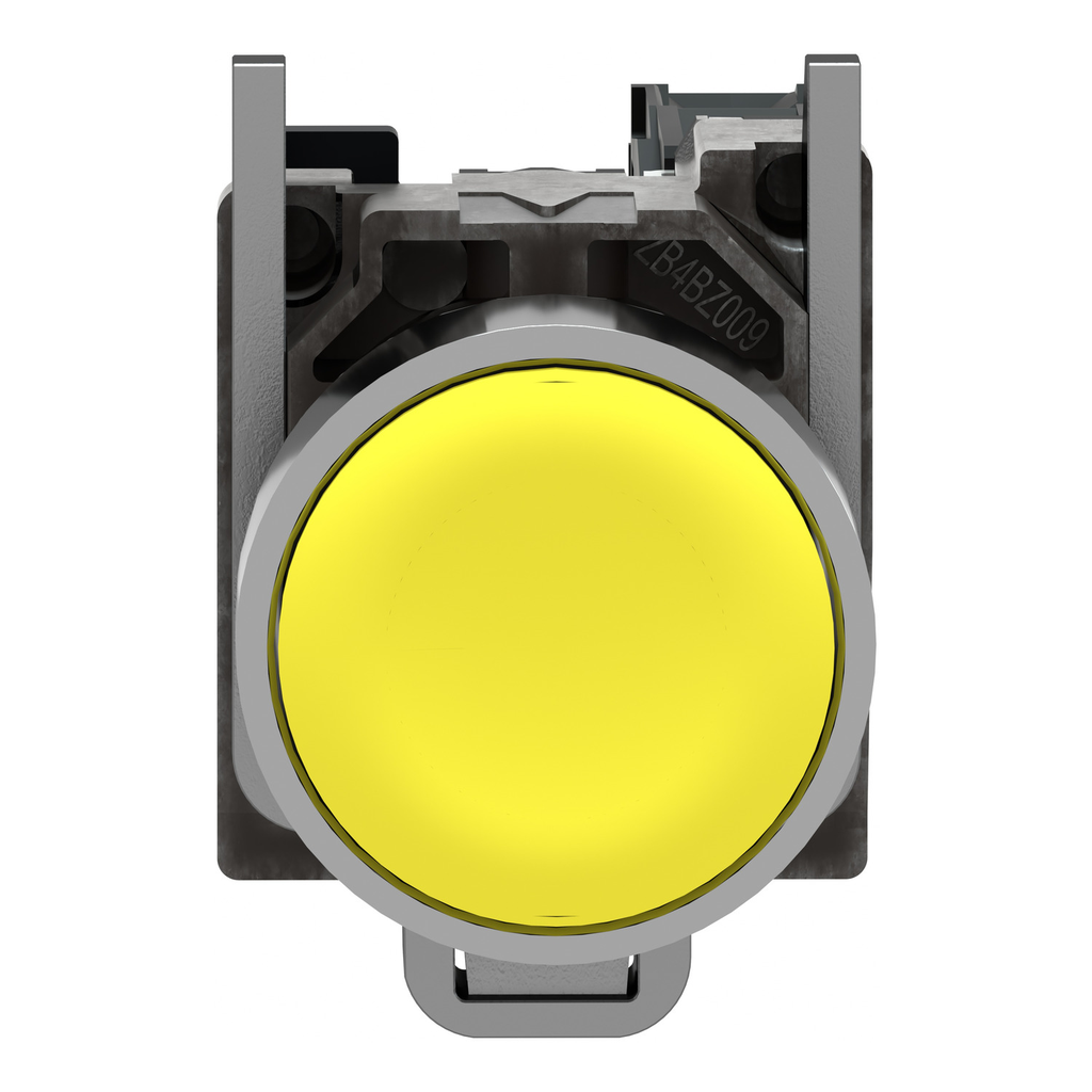 Mayer-DDS-Push button, Harmony XB4, metal, flush, yellow, 22mm, spring return, unmarked, 1NO-2