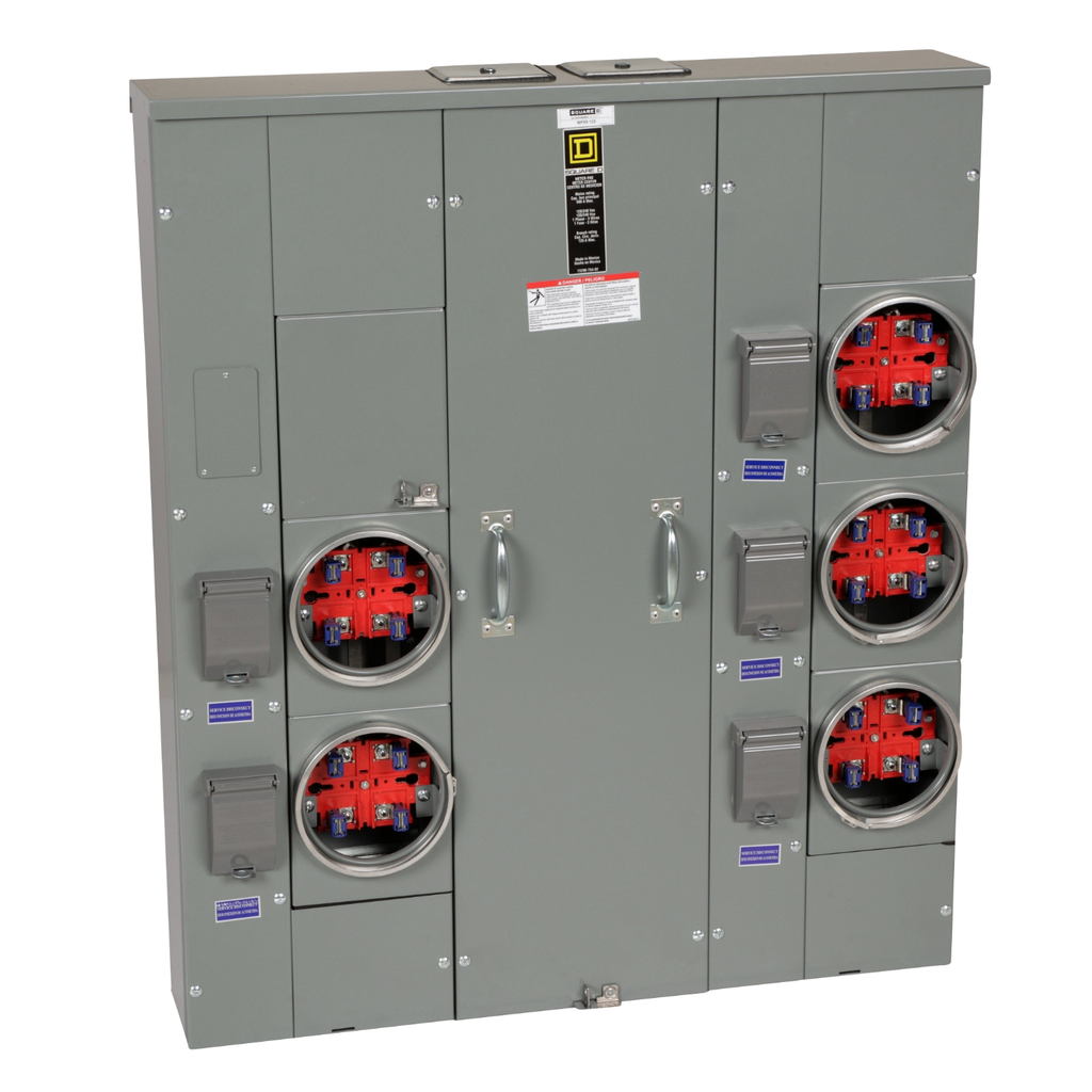 Mayer-DDS-Meter center, MP Meter-Pak, 5 sockets, no bypass, 4 jaws, 500A bus, 125A max breaker rating, ringed-2