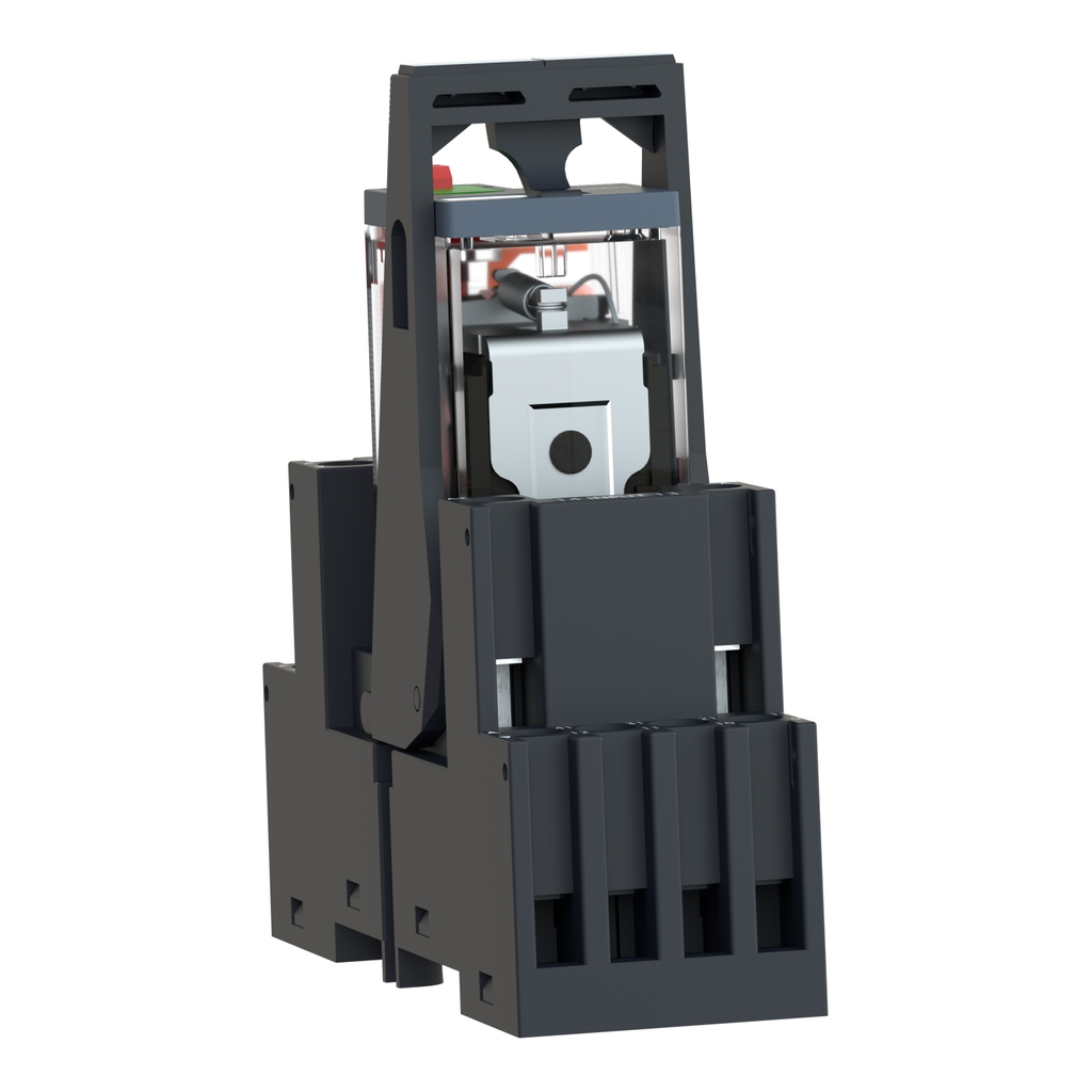 Mayer-DDS-miniature plug in relay pre assembled, Harmony Electromechanical Relays, 6A, 4CO, with LED, lockable test but to n, mixed terminals socket, 24V AC-2