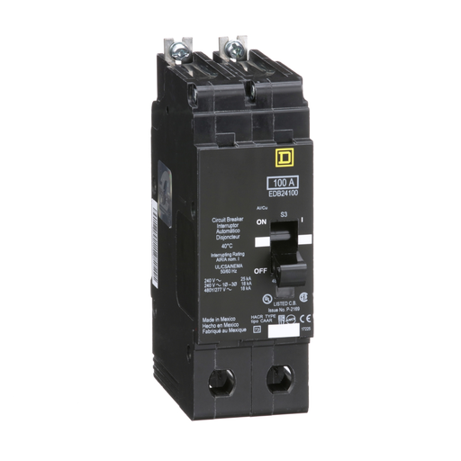 EDB24100 - [TAA] Mini circuit breaker, E-Frame, 100A, 2 pole, 480Y/277VAC, 25kA max, bolt on