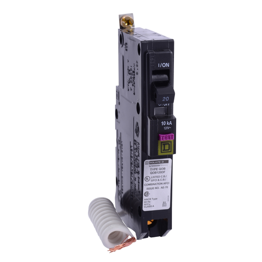 Mayer-DDS-Mini circuit breaker, QO, 20A, 1 pole, 120VAC, 22kA, bolt on, dual function, pigtail [TAA]-1