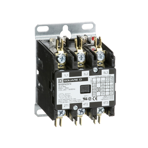 8910DPA33V14 - Contactor, Definite Purpose, 30A, 3 pole, 20HP at 575VAC, 3 phase, 24VAC 50/60Hz coil, open