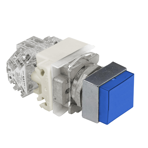 Mayer-DDS-Push button, Harmony 9001K, illuminated, blue, 30mm, square head, blank legend, 6V AC/DC, 2 C/O-1