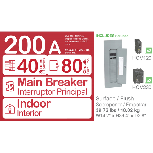 Mayer-DDS-Load center, Homeline, 1 phase, 40 spaces, 80 circuits, 200A convertible main breaker, PoN, NEMA1, value pack-2