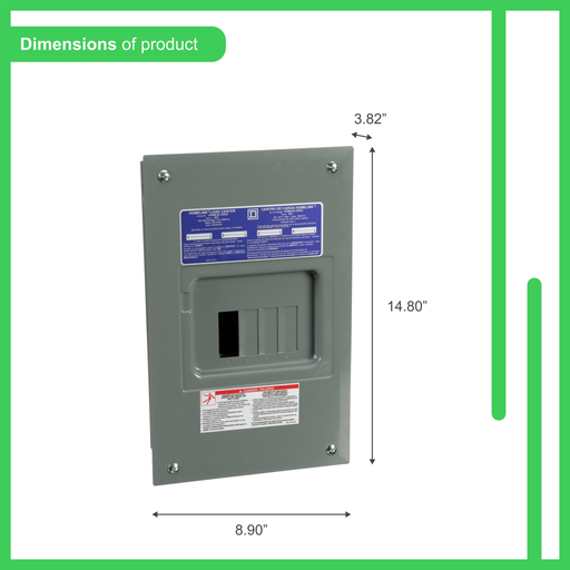 Mayer-DDS-Load center, Homeline, 1 phase, 4 spaces, 8 circuits, 125A fixed main lugs, NEMA1, gnd bar, combo cover-2