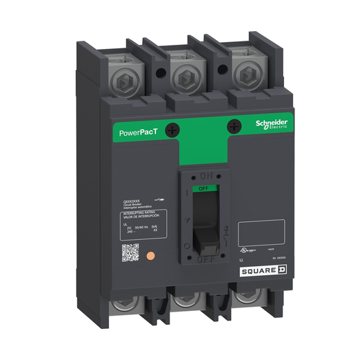 Picture of QBP32125TM - Circuit breaker, PowerPacT Q, 125A, 3 pole, 240VAC, 10kA, lugs, thermal magnetic, 80%, bottom of panel