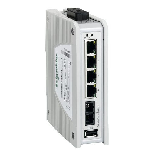 Mayer-DDS-switch, Modicon Networking, premium unmanaged switch, 4 ports for copper, 1 port for fiber optic single-mode-1