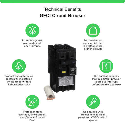 Mayer-DDS-Mini circuit breaker, Homeline, 30A, 2 pole, 120/240VAC, 10kA AIR, ground fault class A, plug in, UL [TAA]-2