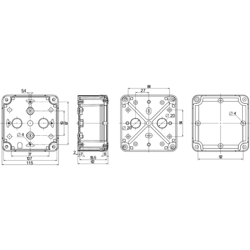 Mayer-DDS-ABS industrial box, PanelSeT TBS, 116x62x116mm, int. 105x55x105mm, low plain cover, IP66, IK07, RAL 7035-2