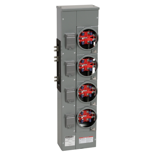 EZMR114125 - Branch unit, EZ Meter-Pak, 125A, 4 x 5 jaw sockets, 120/240VAC, no bypass, ringless, 800A Al busbar