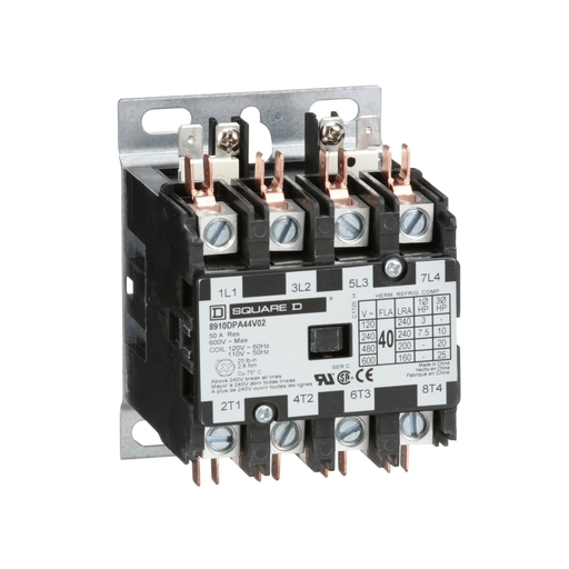 Mayer-DDS-Contactor, Definite Purpose, 20A, 4 pole, 7.5 HP at 575 VAC, 3 phase, 208/240 VAC 60 Hz 220 VAC 50 Hz coil, open-1