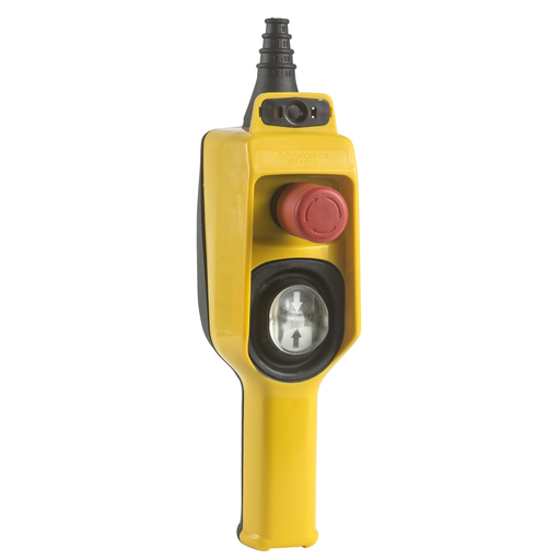 Mayer-DDS-Pendant control station, Harmony XAC, plastic, yellow, 1 2 directional push button, 1 emergency stop-1