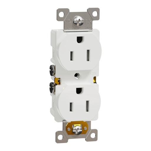 SQR42103WH - Socket-outlet, X Series, 15A, standard, duplex, tamper resistant, residential, white, matte finish, 30 pcs