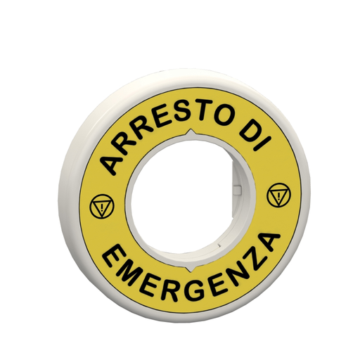 Mayer-DDS-ILL. RING 120V 1 RED FIXED LED TEXT ARRESTO DI EMERGENZA WITH LOGO YELLOW LABEL-1