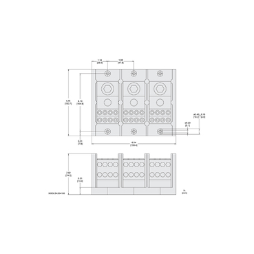 Mayer-DDS-Power distribution block, Linergy, 3 pole, 1 line, 8 load, 335A Cu, 270A Al, 600V-2