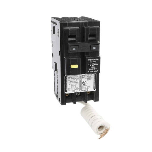 Picture of HOM235GFI - [TAA] Mini circuit breaker, Homeline, 35A, 2 pole, 120/240VAC, 10kA AIR, ground fault class A, plug in, UL