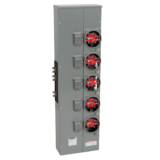 EZMR115225 - Branch unit, EZ Meter-Pak, 225A, 5 x 5 jaw sockets, 120/240VAC, no bypass, ringless, 1200A Al/Cu busbar