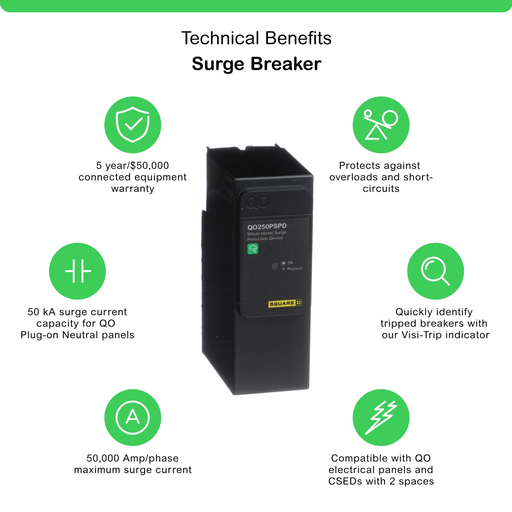 Mayer-DDS-Surge protection device, QO, whole home, 50kA, 120/240 VAC, 1 phase, 3 wire, SPD type 1-2