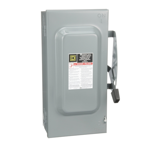 D223N - Safety switch, general duty, fusible, 100A, 2 pole, 30hp, 240VAC, NEMA 1, neutral factory installed