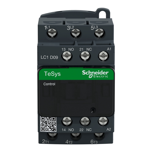 Mayer-DDS-IEC contactor, TeSys Deca, nonreversing, 9A, 5HP at 480VAC, up to 100kA SCCR, 3 phase, 3 NO, 110VAC 50/60Hz coil, open style-2