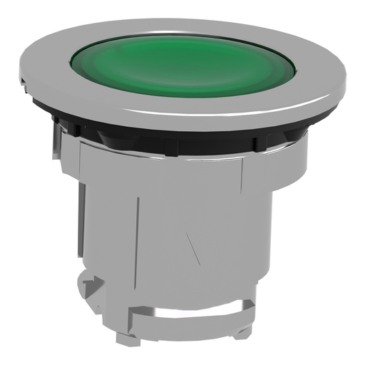Mayer-DDS-Head for illuminated push button, Harmony XB4, metal, green flush, 30mm, spring return, universal LED, unmarked-2