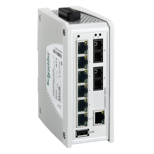 Mayer-DDS-switch, Modicon Networking, premium unmanaged switch, 7 ports for copper, 2 ports for fiber optic single-mode-1
