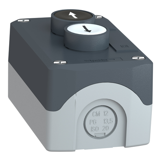 Mayer-DDS-Control station, Harmony, plastic, dark grey, 1 flush marked UP ARROW 1 flush marked DOWN ARROW push buttons, 22mm, spring return, UL CSA certified-2