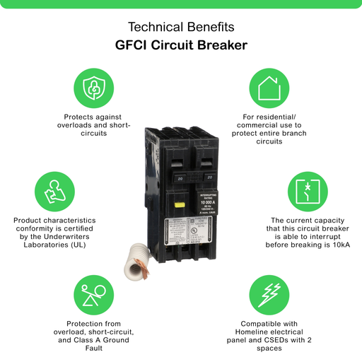 Mayer-DDS-Mini circuit breaker, Homeline, 20A, 2 pole, 120/240VAC, 10kA AIR, ground fault class A, plug in, UL [TAA]-2