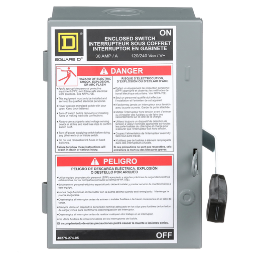 Mayer-DDS-Safety switch, light duty, fusible, 2 pole, 3 wire, 240VAC, 30A, Type 1, with neutral-2