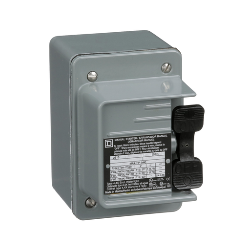 Mayer-DDS-Manual starter, fractional horsepower, 16A, 1 pole, 1HP at 277VAC, no indicator, NEMA 4 enclosure, 1 conduit opening-2